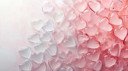 Obraz premium Romantic Pink and White Glass Hearts Background Lovely Valentine's Day Design Elegant Wedding Invitation Template Beautiful Delicate Festive Decoration Soft Pastel Colors Tender Sweetheart Romance 