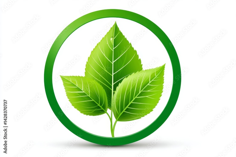 Poster minimalist green leaf inside a circular go green symbol with clean line art