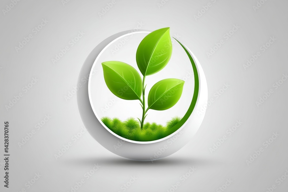 Poster minimalist green leaf inside a circular go green symbol with clean line art