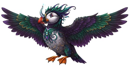 Obraz premium Ornate flying puffin illustration