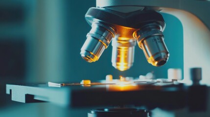 Science and medical treatment research concept image with microscopy research using a microscope close-up view.