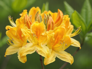 Obraz premium A stunning close-up shot showcasing the vibrant yellow petals of an Azalea flower in full bloom.