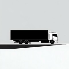 Stylized black and white image of a truck on a road, symbolizing transport, logistics, and delivery in modern design.