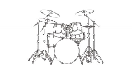 Obraz premium Simple black and white line art drum kit drawing