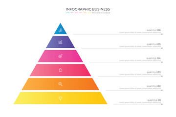 Business pyramid diagram infographic design 6 steps on white background