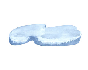 Ice floe watercolor illustration for kids designs. Hand drawn abstract frosen island isolated. Arctic iceberg platform, north seascape from freezen oceanic water. Marine clipart in cartoon baby style.