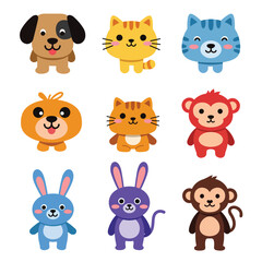 Cute Cartoon Animal Characters Set