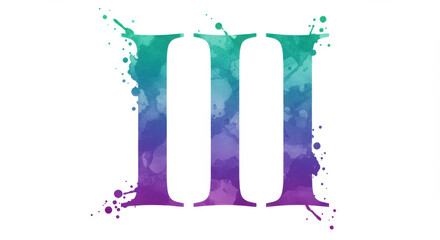 Colorful watercolor Roman numeral III on white background with copy space
