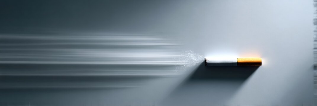 Cigarette Burns Slowly on Clean Surface Casting Shadow Resembling Coffin During Quiet Moment of Reflection - Powered by Adobe
