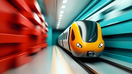 Fototapeta premium Sleek futuristic train zipping through a vibrant urban landscape