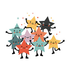 Cute Cartoon Star Characters Group Illustration