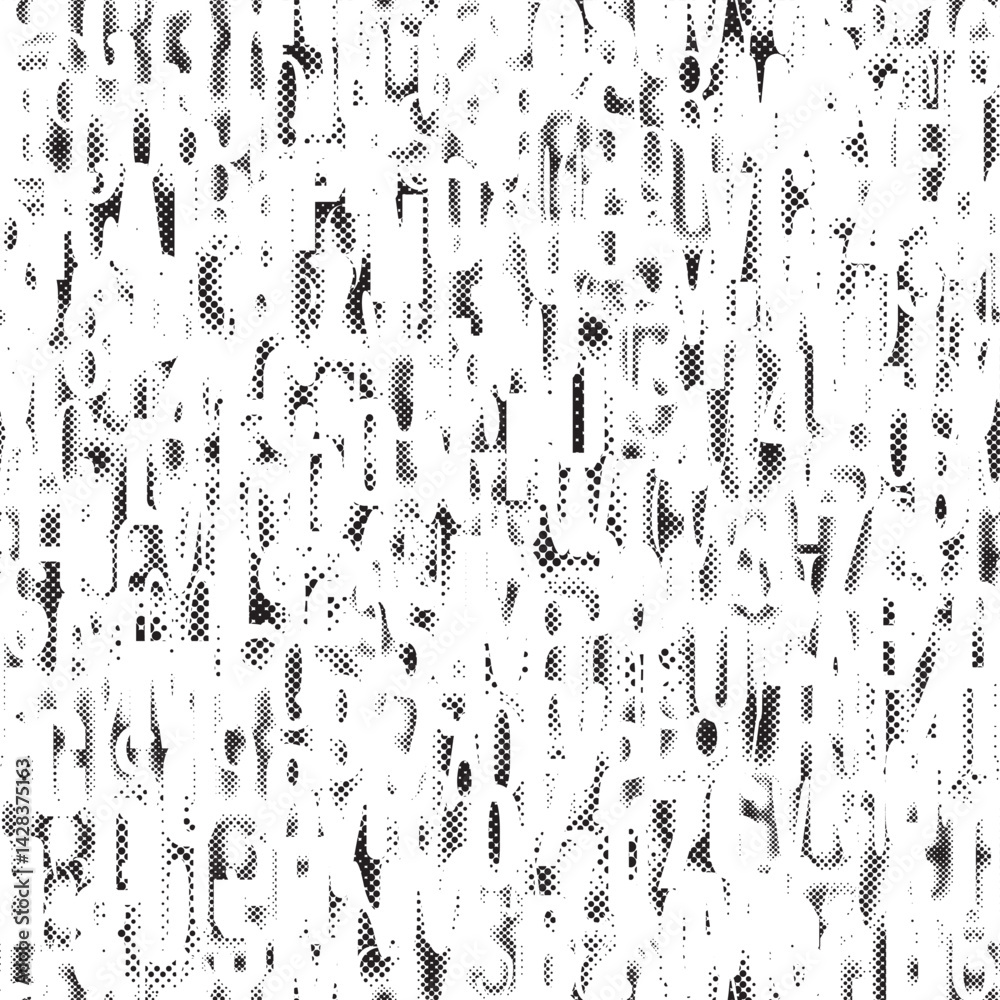 Poster hand drawn seamless pattern with a font consisting of dots. on the theme of matrix print, computer g