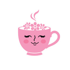 Softness and Warmth Concept With Smiling Teacup and Delicate Tulips