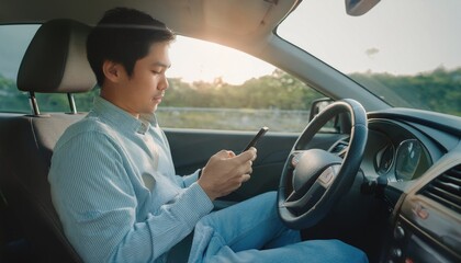 Car driver using cellphone while driving. danger driving 