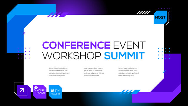 Futuristic Technology Conference Event Invitation Template. Modern Abstract Geometric Design for Flyer, Poster,  Website. Editable. Vector Illustration