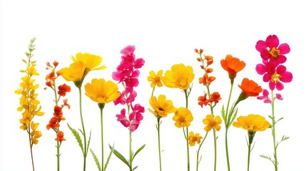 Fototapeta premium Colorful wildflowers on white background, spring floral collection