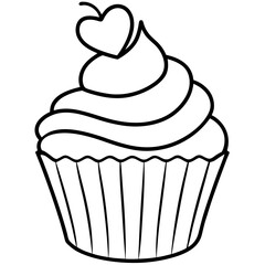 Simple Cupcake Line Art with Heart Frosting