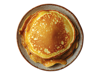 Goldenbrown pancakes stacked high on a rustic plate, a delicious breakfast scene.  Perfect for menus, food blogs, or articles about home cooking.