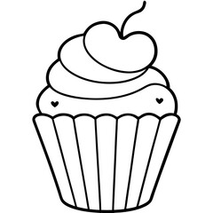 Simple Cupcake Line Art with Heart Frosting