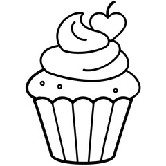 Simple Cupcake Line Art with Heart Frosting