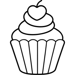 Simple Cupcake Line Art with Heart Frosting