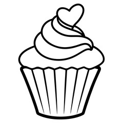 Simple Cupcake Line Art with Heart Frosting