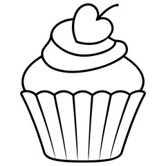 Simple Cupcake Line Art with Heart Frosting