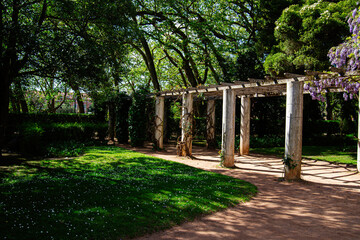 Beautiful outdoor pergola in Caldas da Rainha surrounded by lush green trees