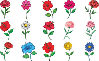 Vector floral pattern set features seamless designs with tulips and both regular and red roses, embodying the beauty of nature and spring blooms