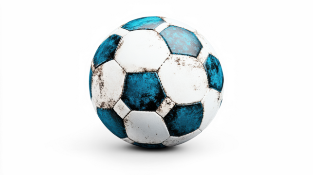 Vintage blue and white soccer ball on clear background
