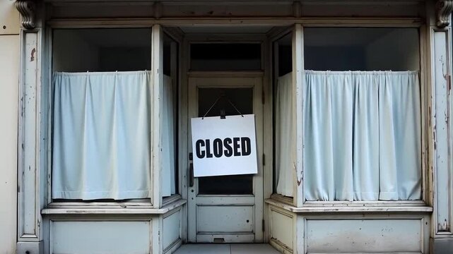 Recession impact, a shop with a large CLOSED sign due to no longer being able to afford to run