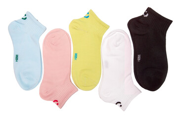 Pair of colorful socks isolated on white background. With clipping path