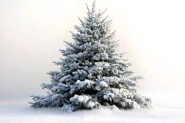 Snowy Evergreen Christmas Tree with Frosty Branches in Winter Wonderland