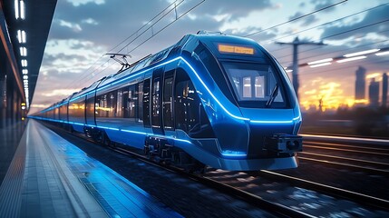 Fototapeta premium Sleek and Modern High Speed Train Showcasing Efficient Transportation Concept