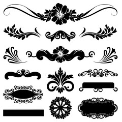 collection of elegant, ornamental floral and swirl vector designs in black on a white background