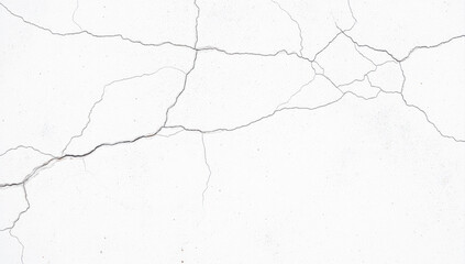 Fototapeta premium Closeup of cracked plaster on white wall showing rough surface detail, structural damage, vintage decay pattern, broken concrete lines, aged material texture