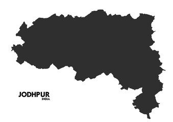 Minimalist black & white silhouette map of Jodhpur, India. Perfect for travel posters, educational materials, and Rajasthani cultural projects