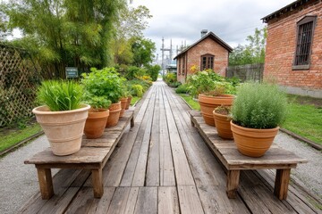Fototapeta premium A realistic garden with reused pots and go green signs made from scrap