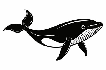 Whale Full body black design and white background