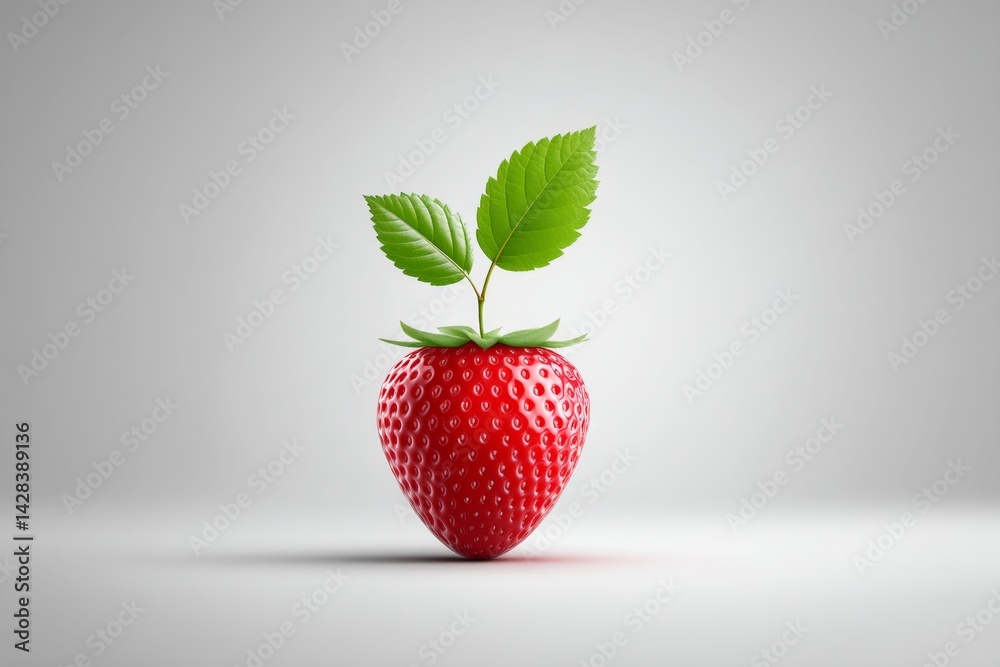 Aufkleber a simple red strawberry icon with two tiny leaves on a white surface