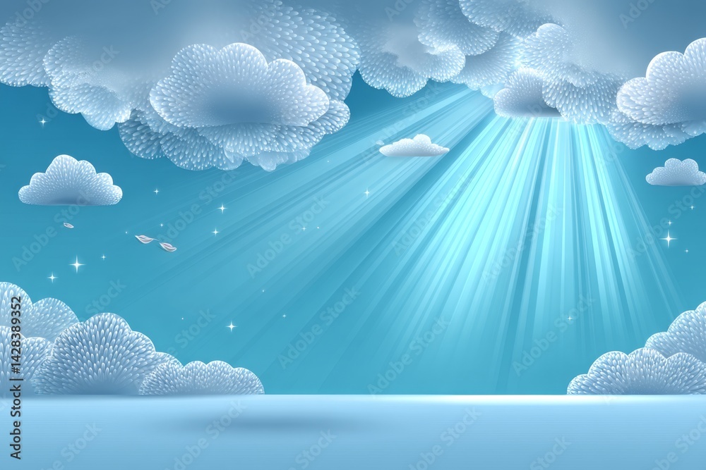 Aufkleber A soft blue background with a single beam of light breaking through clouds