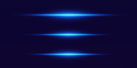 Set of shiny glares of light, blue light effects. Laser lines of flashes.