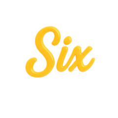 3D render of Number 6, Spelled out, Transparent Background, Isolated