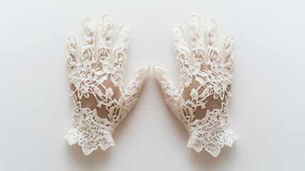 Delicate lace gloves, ivory color, intricate floral design