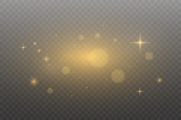 Golden light, glitter particles, and lights and bokeh.