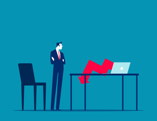 Fototapeta premium Frustrated businessman watching falling arrows from a computer screen, Declining business