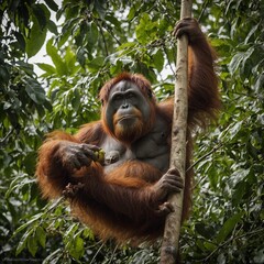 Obraz premium Orangutan Using a Stick to Reach Fruit