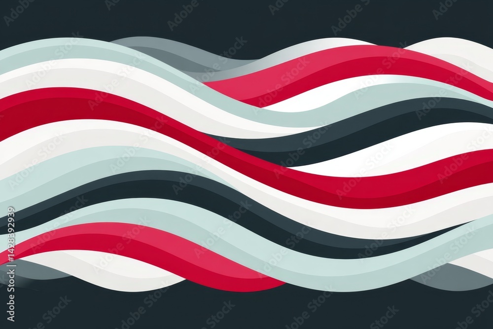 Poster Flat flag wave design with three horizontal red white and blue bands in modern minimalist style
