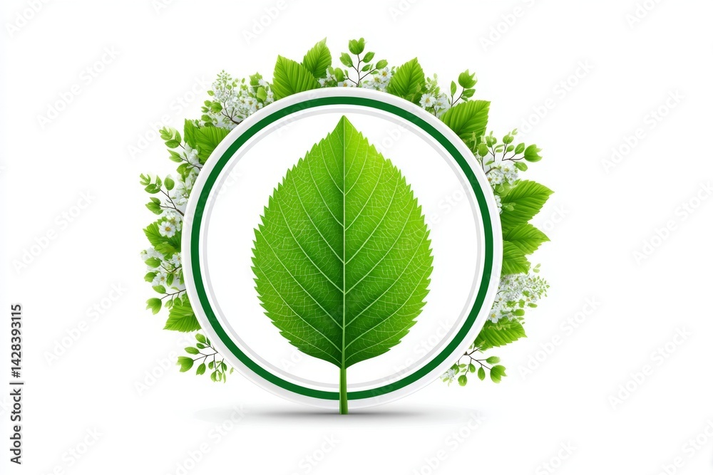 Poster minimalist green leaf inside a circular go green symbol with clean line art