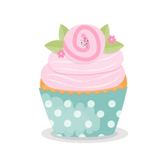 pretty cupcake with flower decoration in pastel colors